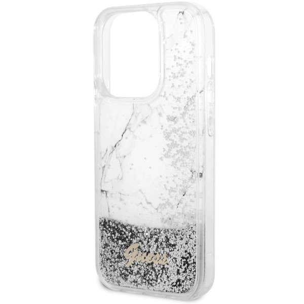 Etui Guess Liquid Glitter Marble na iPhone 14 Pro - białe