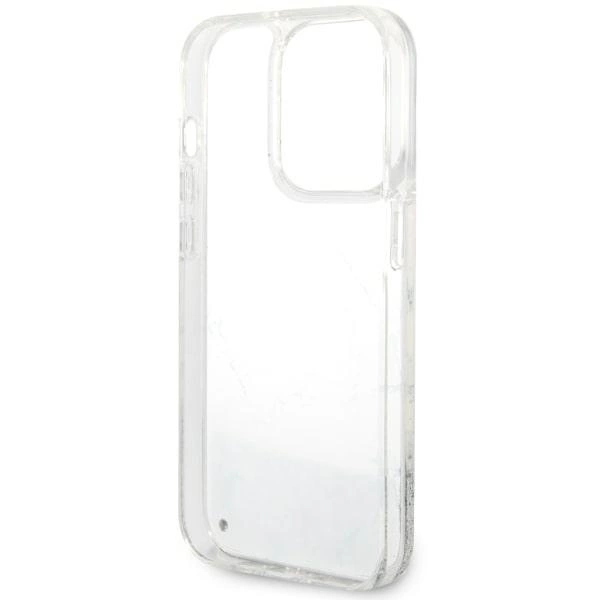 Etui Guess Liquid Glitter Marble na iPhone 14 Pro - białe
