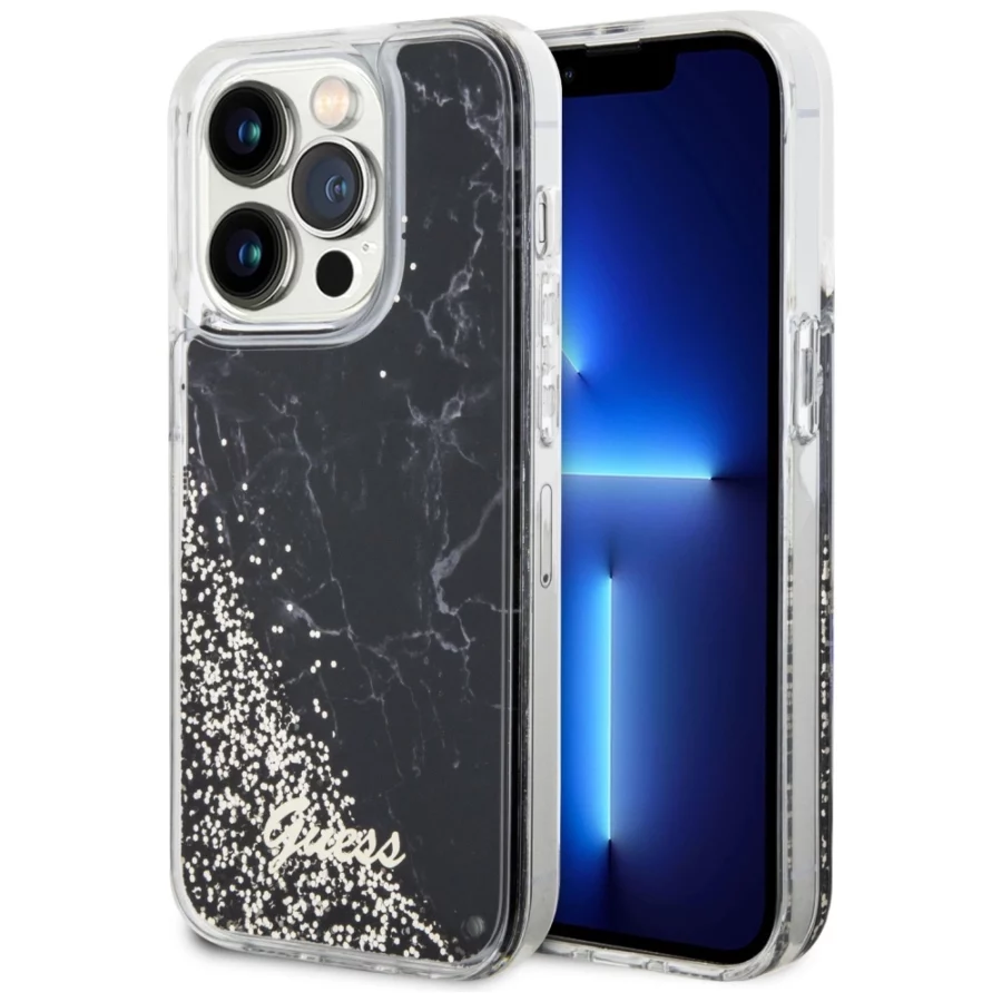 Etui Guess Liquid Glitter Marble na iPhone 14 Pro - czarne