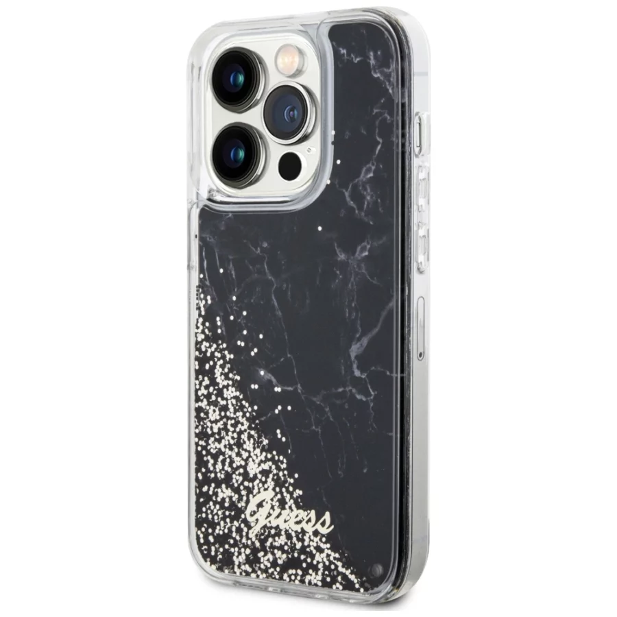 Etui Guess Liquid Glitter Marble na iPhone 14 Pro - czarne