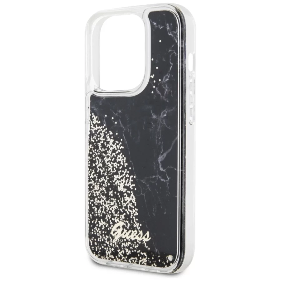 Etui Guess Liquid Glitter Marble na iPhone 14 Pro - czarne