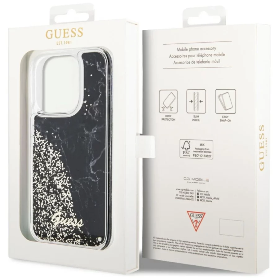 Etui Guess Liquid Glitter Marble na iPhone 14 Pro - czarne