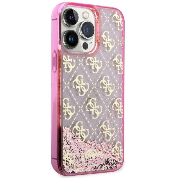 Etui Guess Liquid Glitter 4G Transculent na iPhone 14 Pro Max - różowe