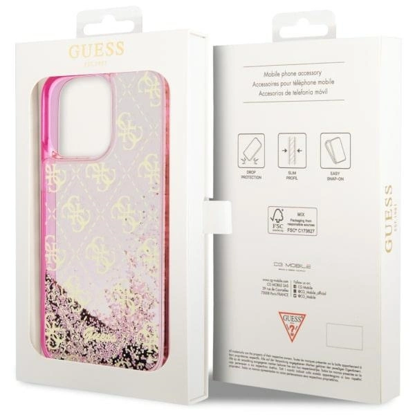 Etui Guess Liquid Glitter 4G Transculent na iPhone 14 Pro Max - różowe