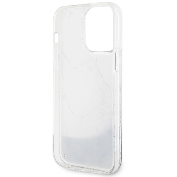 Etui Guess Liquid Glitter Marble na iPhone 14 Pro Max - białe