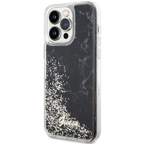 Etui Guess Liquid Glitter Marble na iPhone 14 Pro Max - czarne