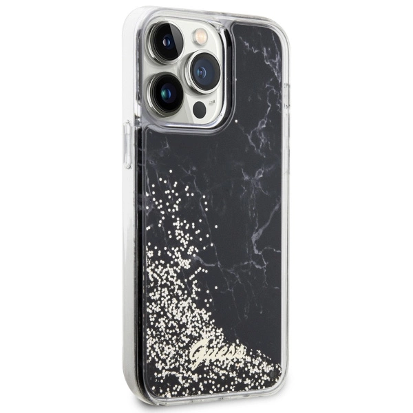 Etui Guess Liquid Glitter Marble na iPhone 14 Pro Max - czarne
