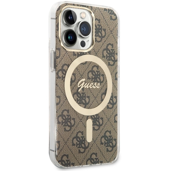 Etui Guess 4G MagSafe na iPhone 13 Pro / iPhone 13 - brązowe