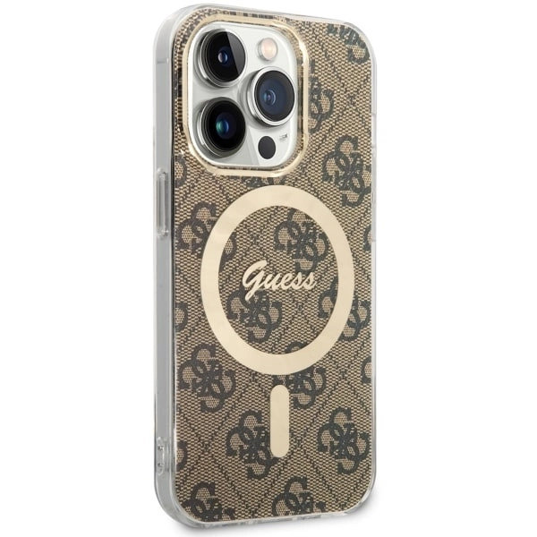 Etui Guess 4G MagSafe na iPhone 14 Pro - brązowe