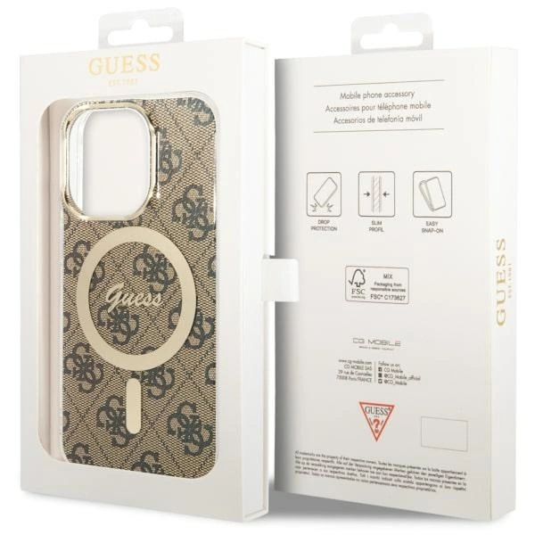 Etui Guess 4G MagSafe na iPhone 14 Pro - brązowe