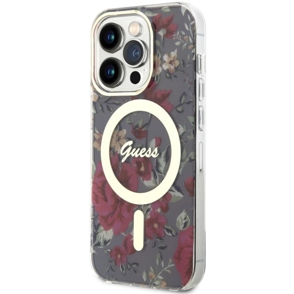 Etui Guess Flower MagSafe na iPhone 14 Pro - zielone