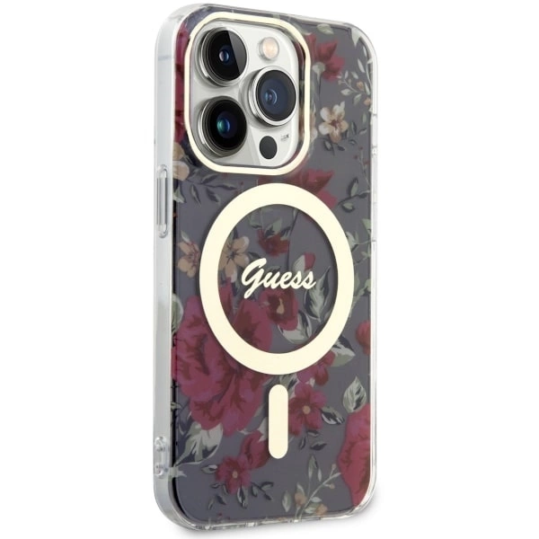 Etui Guess Flower MagSafe na iPhone 14 Pro - zielone
