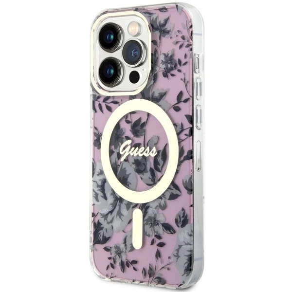 Etui Guess Flower MagSafe na iPhone 14 Pro - różowe