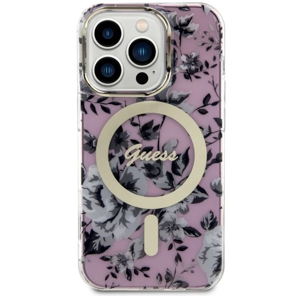 Etui Guess Flower MagSafe na iPhone 14 Pro - różowe