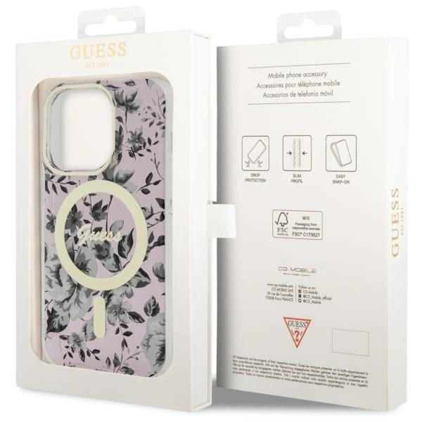 Etui Guess Flower MagSafe na iPhone 14 Pro - różowe