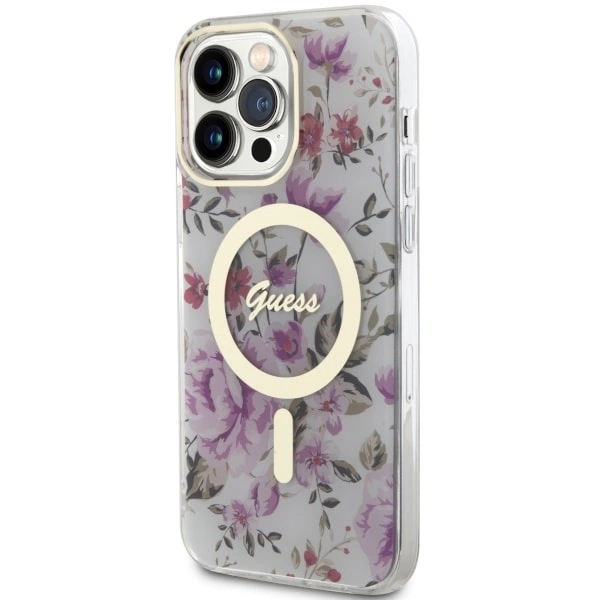 Etui Guess Flower MagSafe na iPhone 14 Pro - przezroczyste