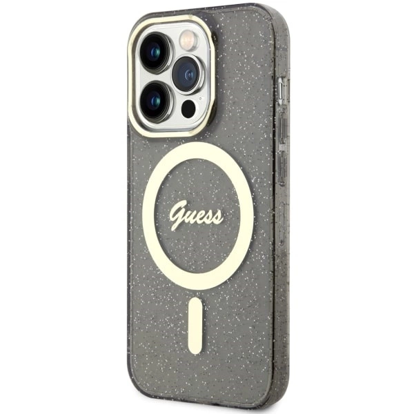 Etui Guess Glitter Gold MagSafe na iPhone 14 Pro - czarne