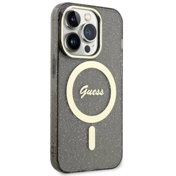 Etui Guess Glitter Gold MagSafe na iPhone 14 Pro - czarne