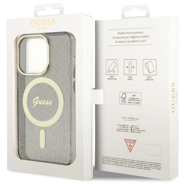 Etui Guess Glitter Gold MagSafe na iPhone 14 Pro - czarne