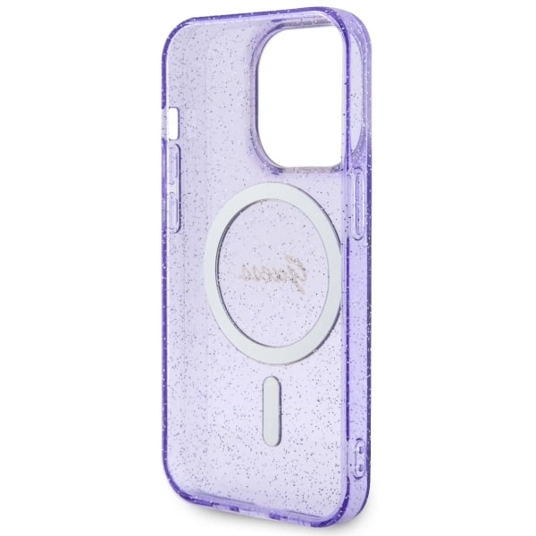 Etui Guess Glitter Gold MagSafe na iPhone 14 Pro - purpurowe