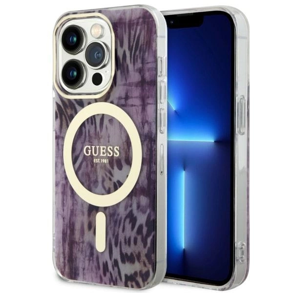 Etui Guess Leopard MagSafe na iPhone 14 Pro - różowe