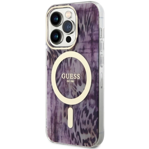 Etui Guess Leopard MagSafe na iPhone 14 Pro - różowe
