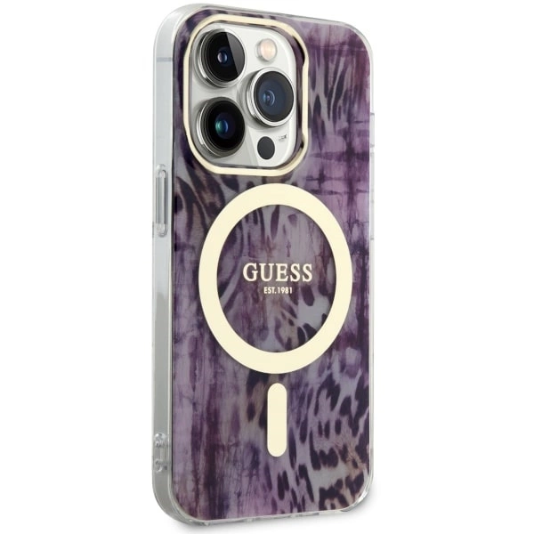 Etui Guess Leopard MagSafe na iPhone 14 Pro - różowe