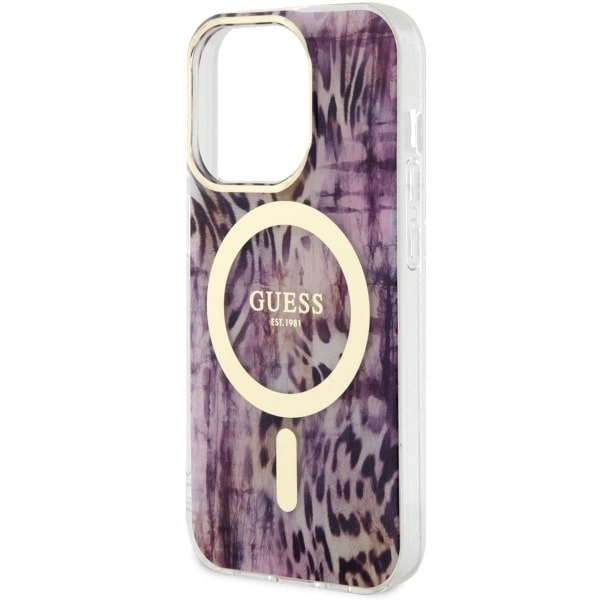 Etui Guess Leopard MagSafe na iPhone 14 Pro - różowe