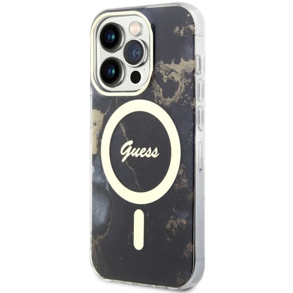 Etui Guess Golden Marble MagSafe na iPhone 14 Pro - czarne
