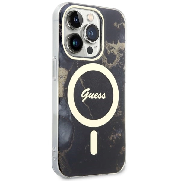 Etui Guess Golden Marble MagSafe na iPhone 14 Pro - czarne