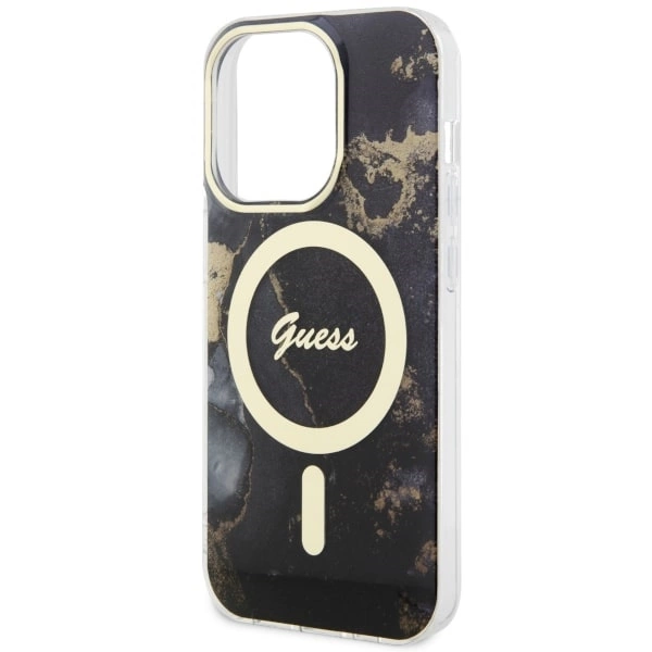 Etui Guess Golden Marble MagSafe na iPhone 14 Pro - czarne