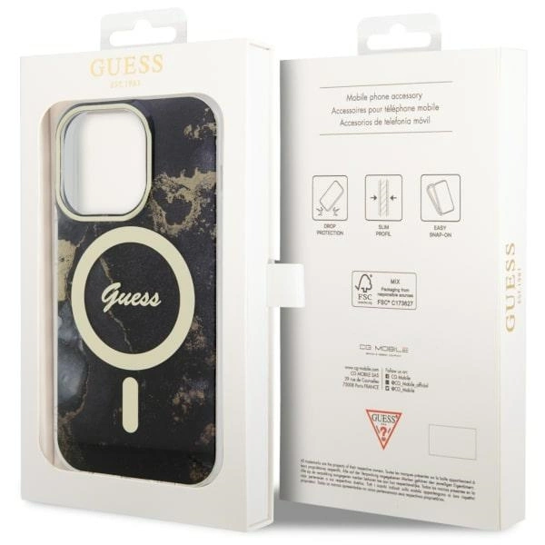 Etui Guess Golden Marble MagSafe na iPhone 14 Pro - czarne
