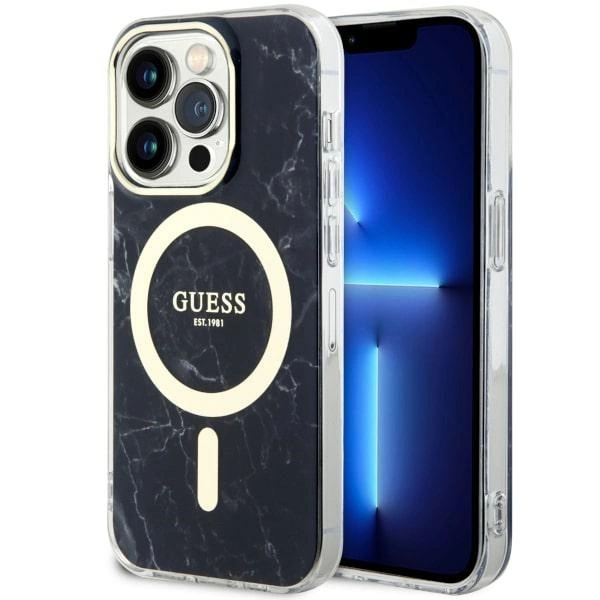 Etui Guess Marble MagSafe na iPhone 14 Pro - czarne