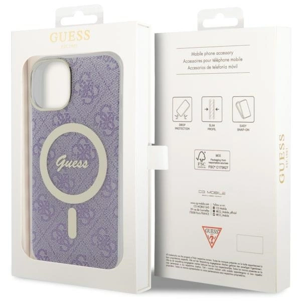 Etui Guess 4G MagSafe na iPhone 14 Plus - purpurowe