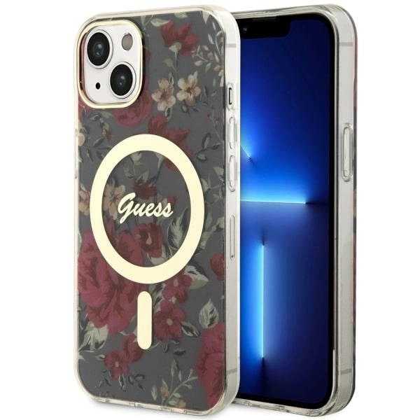 Etui Guess Flower MagSafe na iPhone 14 Plus - zielone