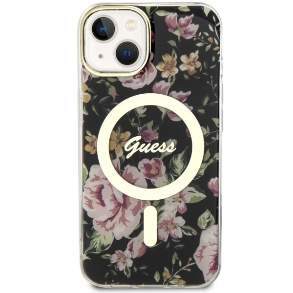 Etui Guess Flower MagSafe na iPhone 14 Plus - czarne