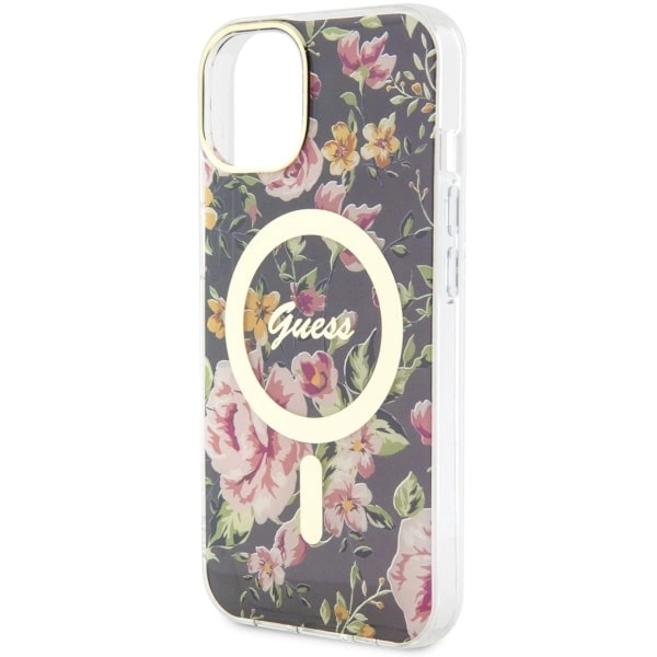 Etui Guess Flower MagSafe na iPhone 14 Plus - czarne