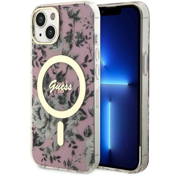 Etui Guess Flower MagSafe na iPhone 14 Plus - różowe