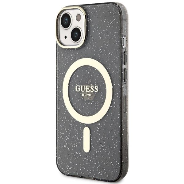Etui Guess Glitter Gold MagSafe na iPhone 14 Plus - czarne