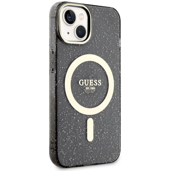 Etui Guess Glitter Gold MagSafe na iPhone 14 Plus - czarne