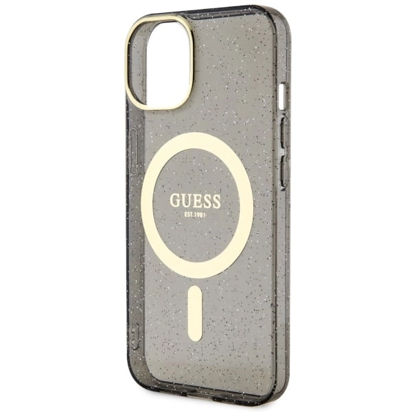 Etui Guess Glitter Gold MagSafe na iPhone 14 Plus - czarne
