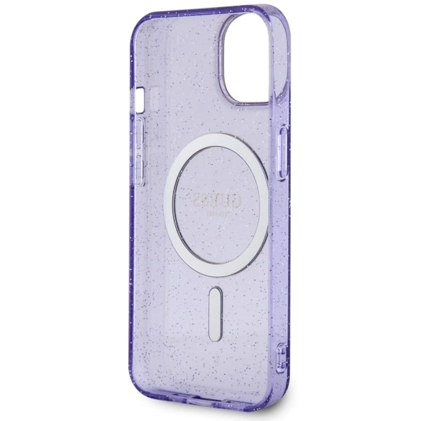 Etui Guess Glitter Gold MagSafe na iPhone 14 Plus - purpurowe