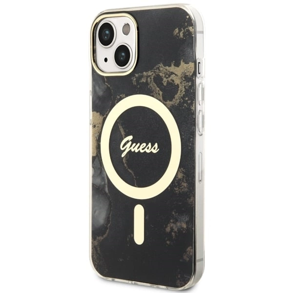 Etui Guess Golden Marble MagSafe na iPhone 14 Plus - czarne