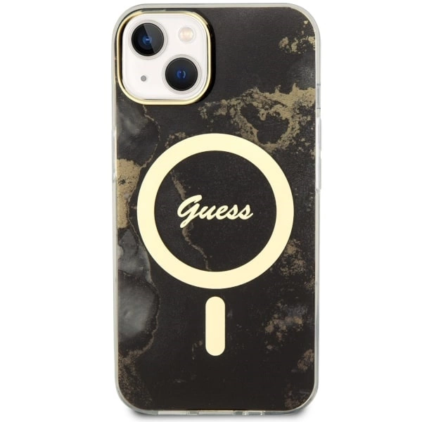 Etui Guess Golden Marble MagSafe na iPhone 14 Plus - czarne