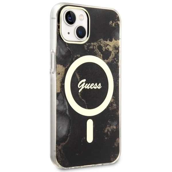 Etui Guess Golden Marble MagSafe na iPhone 14 Plus - czarne
