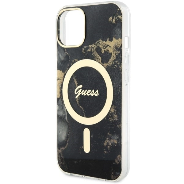 Etui Guess Golden Marble MagSafe na iPhone 14 Plus - czarne