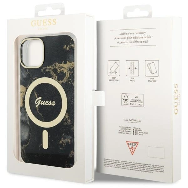 Etui Guess Golden Marble MagSafe na iPhone 14 Plus - czarne