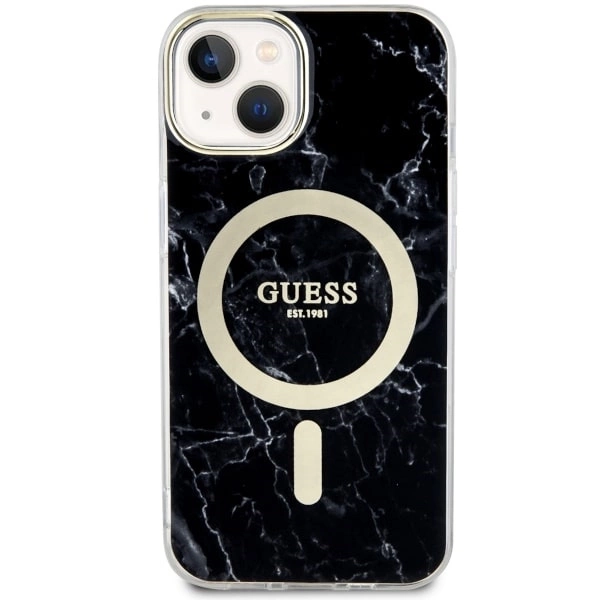 Etui Guess Marble MagSafe na iPhone 14 Plus - czarne