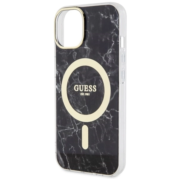 Etui Guess Marble MagSafe na iPhone 14 Plus - czarne
