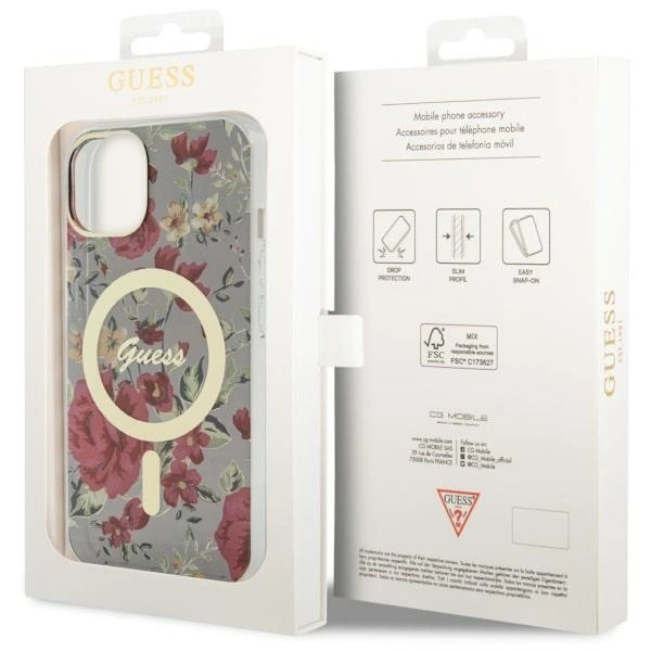 Etui Guess Flower MagSafe na iPhone 14 - zielone